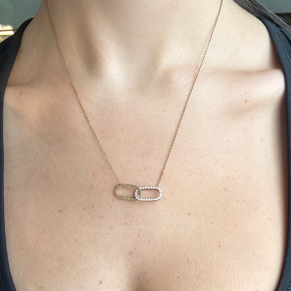 Gold Interlocking Necklace with CZ Stones